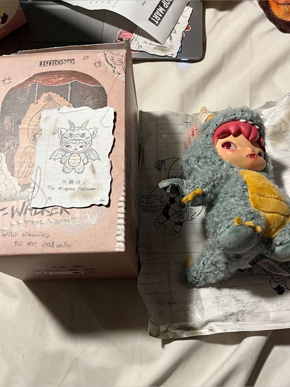 Pop Mart Hirono Mist Walker series plush pendant The Wingless Follower Dragon